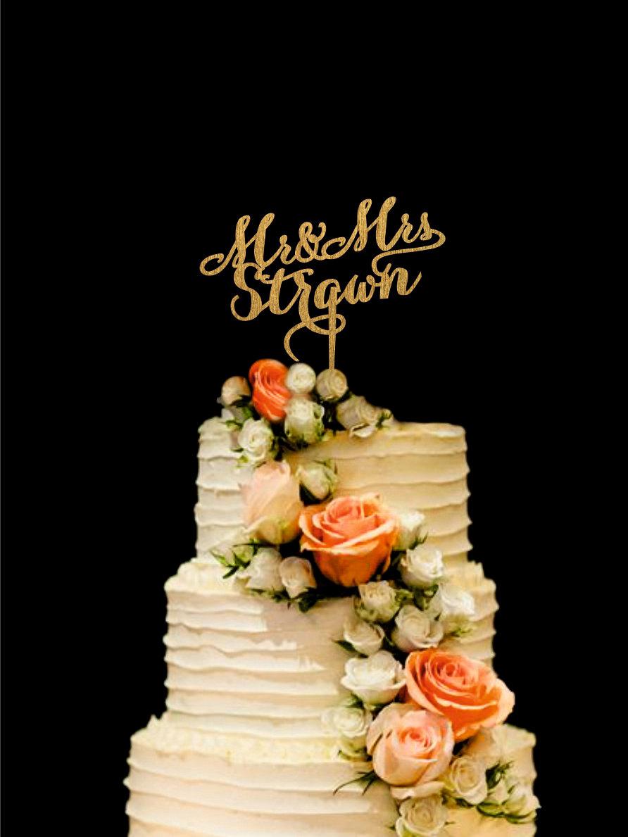 Wedding - Wedding Cake Topper Mr Mrs Last Name Cake Topper