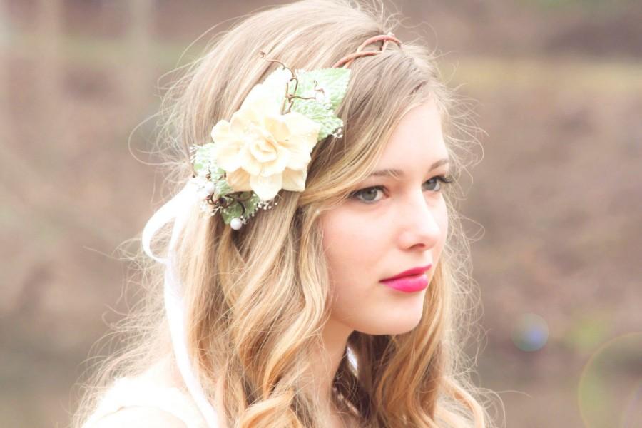 Свадьба - Boho wedding wreath, floral headpiece, bridal flower crown, wedding head piece natural pine cone rose floral hair crown -Take my breath away