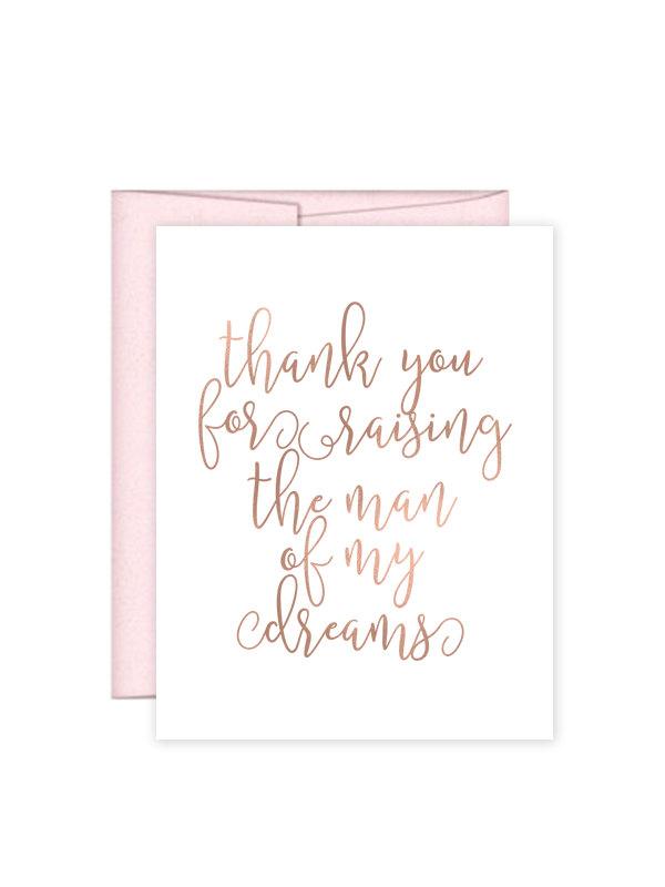Wedding - Thank You For Raising the Man of My Dreams Card - Man of My Dreams Wedding Day Card - Day of Wedding Cards - Groom's Parents Card (CH-BP6)