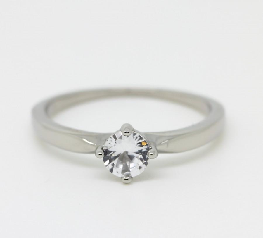 زفاف - Genuine White Moissanite solitaire ring available in Titanium or white gold - engagement ring - wedding ring