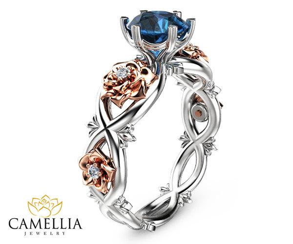 Свадьба - Unique Blue Topaz Ring 14K Two Tone Gold Topaz Engagement Ring Unique Engagement Ring Two Tone Engagement Ring