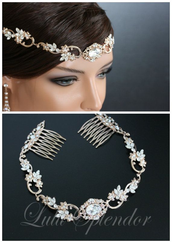 Wedding - Pearl Chain Headpiece Rose Gold Bridal Head Piece Pearl Chain Halo Hair Swag Wedding Hair Accessories SIAN