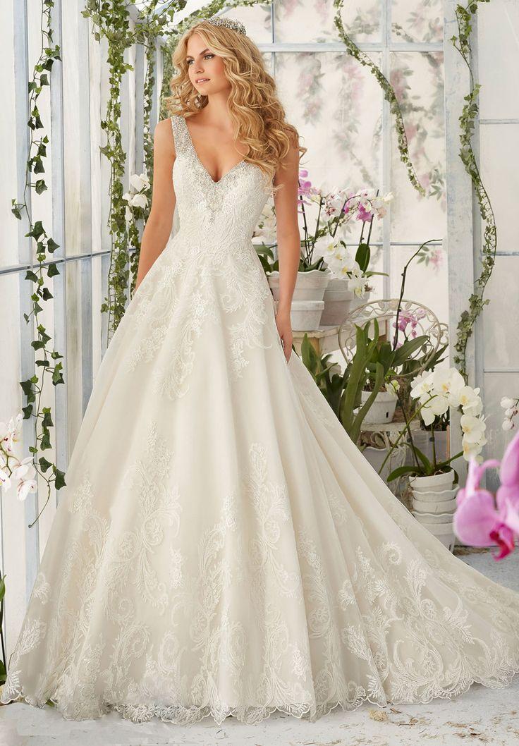 Wedding - A-Line V-Neck Backless Organza Beading Lace Wedding Dress
