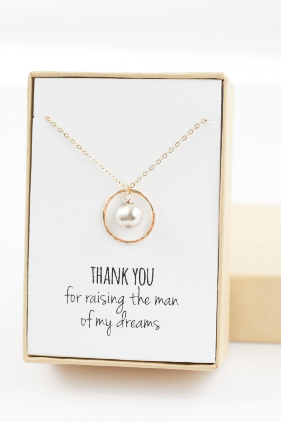 زفاف - Mother of the Groom Gift (gold eternity necklace with pearl) Thank you for raising the man of my dreams