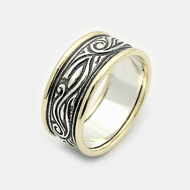 زفاف - Father's Day gift - Sterling Silver Band - Hammered Silver Gold Ring - Wide Silver Band - Father's Ring -Mens Celtic Band Ring Gift for Him