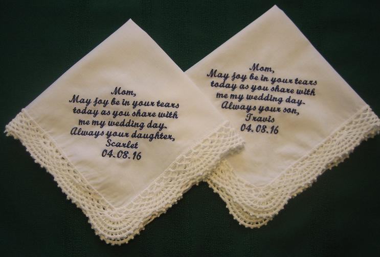 Wedding - Mother of the Bride and Groom Handkerchiefs  201S Set of 2 Mother In Law, Mother Wedding, Set of 2, Wedding Gift, EmbroiderybyLinda