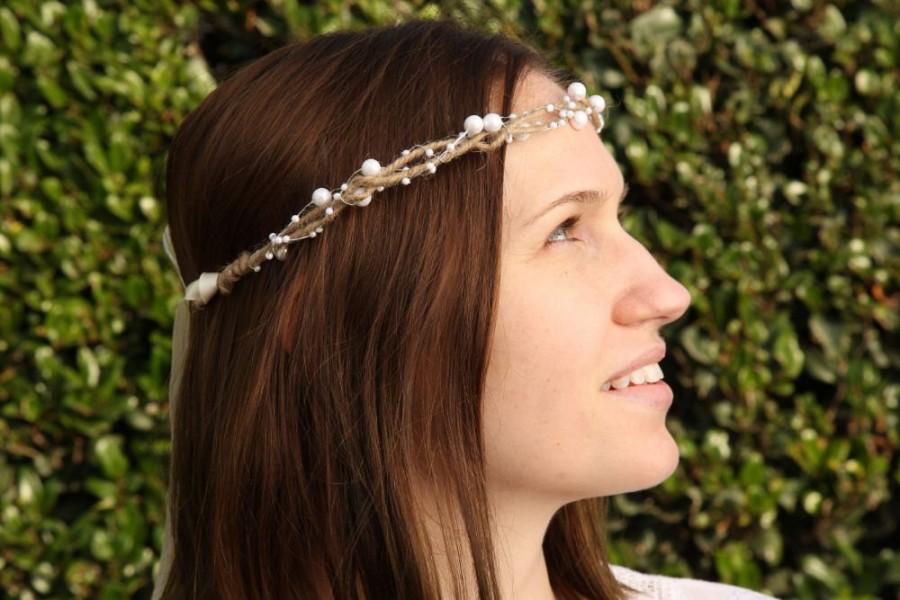 Hochzeit - Pearl crown - Rustic wedding accessories - rustic wedding - pearl headband - Wedding headpiece - Bohemian bride - Bridal headpiece