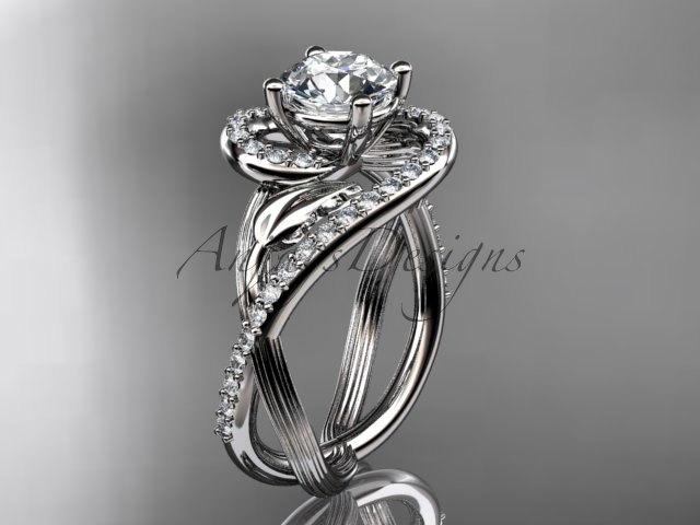 زفاف - Unique platinum diamond leaf and vine wedding ring,engagement ring ADLR222