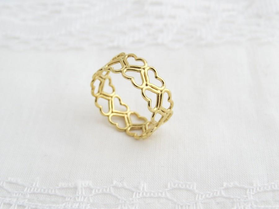 زفاف - Heart wedding band - 14k solid gold heart ring, heart wedding ring, 14k gold delicate heart ring, woman wedding band, heart jewelry, gift.