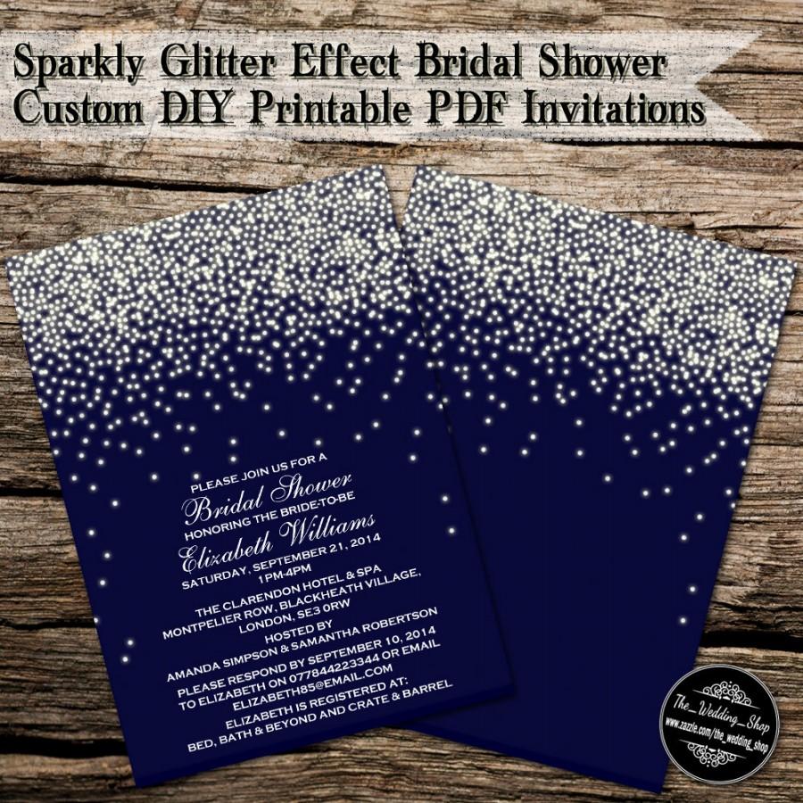 Свадьба - Modern Sparkly Glitter Effect DIY Bridal Shower, Engagement or Wedding Invitations Printable PDF