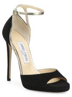 Hochzeit - Jimmy Choo Pearl Suede & Metallic Leather Ankle-Strap Sandals