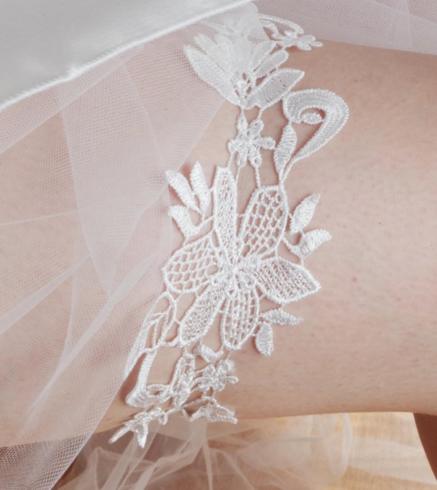زفاف - Bridal lace garter Floral lace garter White wedding garter Ivory garter White lace garter Rustic wedding garter Vintage garter Boho garter
