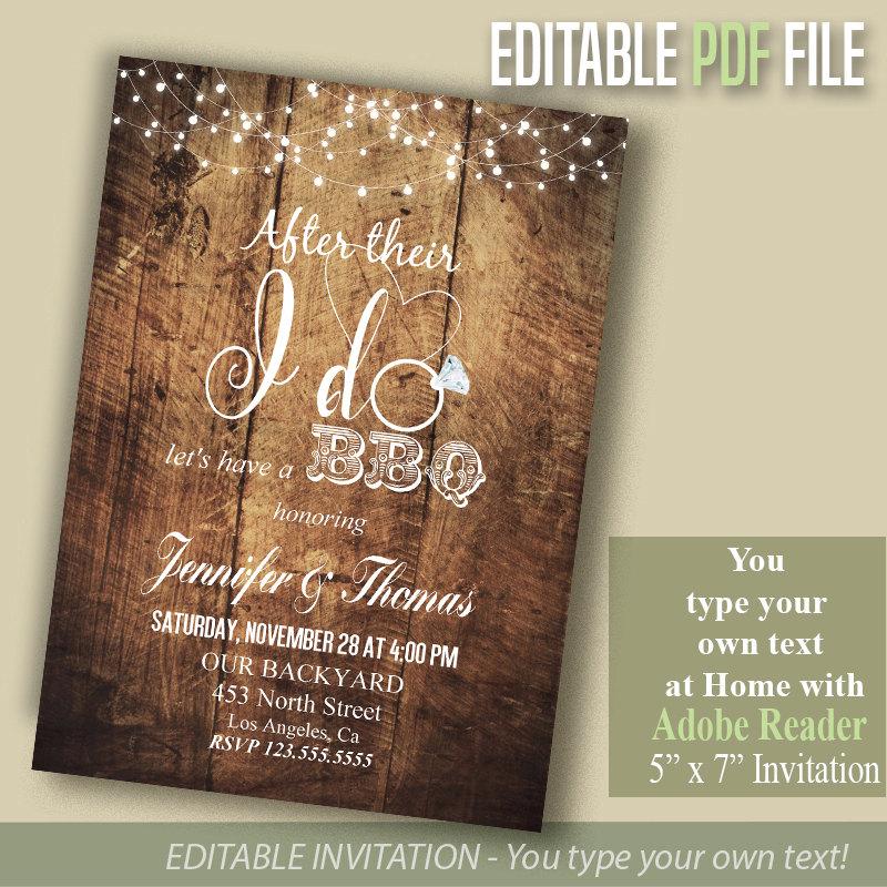 Wedding - I DO BBQ Invitation, couples shower, Instant Download Self editable PDF File, you type your own text wit Adobe Reader A1017