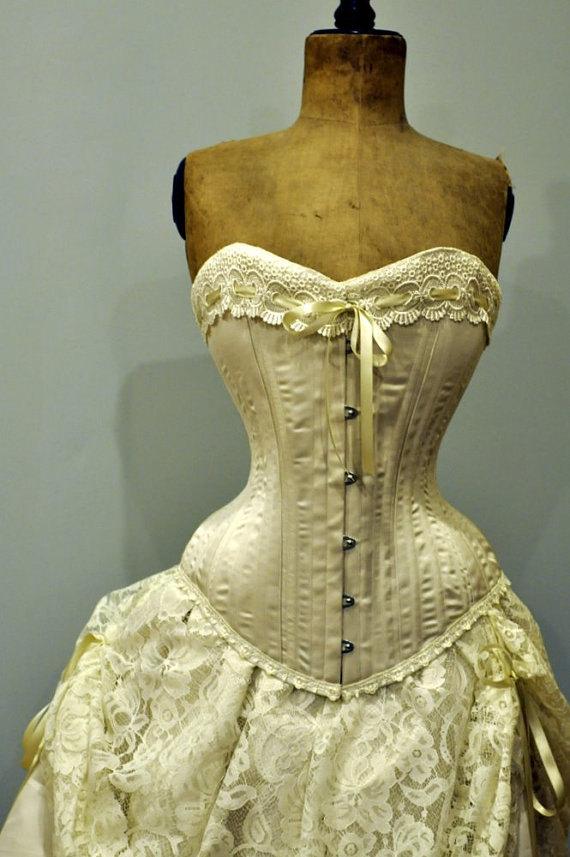 زفاف - Ivory Wedding Dress- Silk corset and bustle skirt, Victorian Weddings