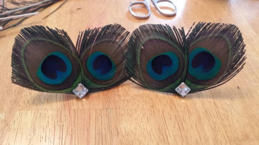 زفاف - Beautiful Peacock Shoe Clip Pair