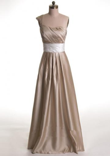 Mariage - Sleeveless One Shoulder Satin Zipper Ruched Floor Length