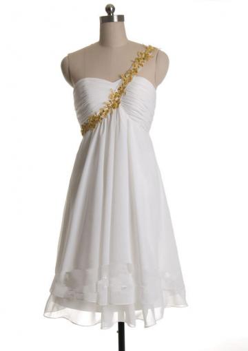 Wedding - Sleeveless Chiffon Appliques One Shoulder White Zipper Short Length
