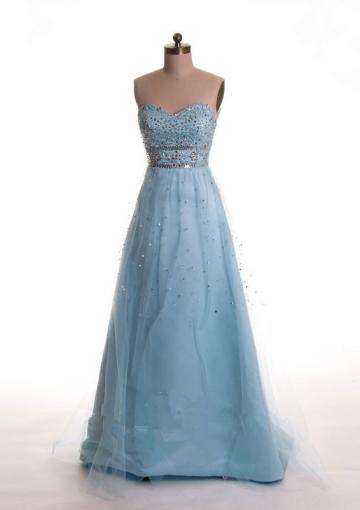 Mariage - Tulle Sweetheart Zipper Crystals Blue Floor Length