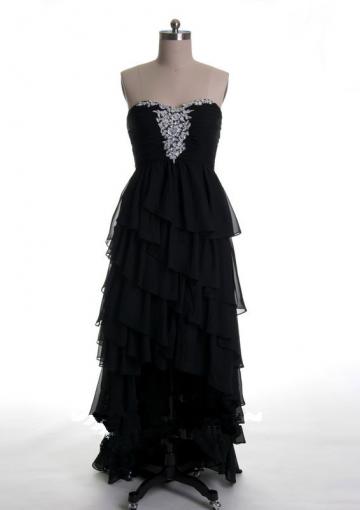 Mariage - Strapless Crystals Black Chiffon Tiers Zipper Ruched Floor Length Chiffon