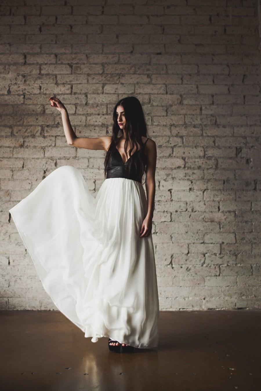 Wedding - Bohemian Leather and Silk Gauze Floor Length Gown - Phoenix by Cleo and Clementine