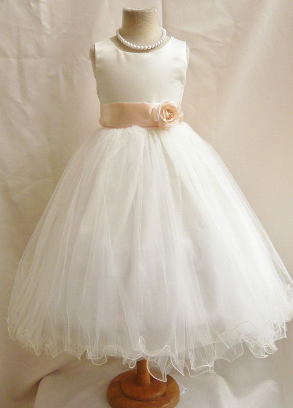 زفاف - Flower Girl Dresses - IVORY With Peach (FD0FL) - Wedding Easter Junior Bridesmaid - For Children Toddler Kids Teen Girls