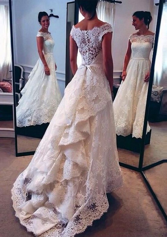Свадьба - 2016 Vintage Lace Wedding Dresses Audrey Hepburn Style Off The Shoulder Layers Skirt A-line Bridal Gowns_New A-Line Wedding Dress_A-Line Wedding Dresses_Wedding Dresses_Buy High Quality Dresses From Dress Factory