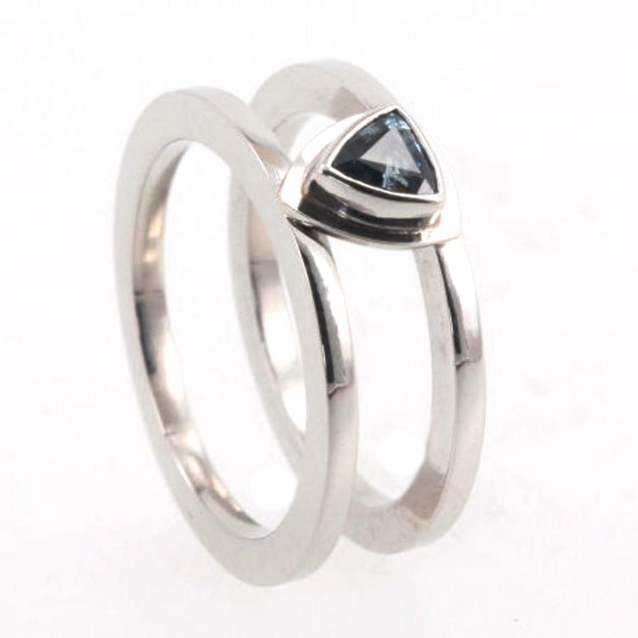 Wedding - Platinum Ring Guard, Trillion Cut Topaz, Platinum Engagement Ring