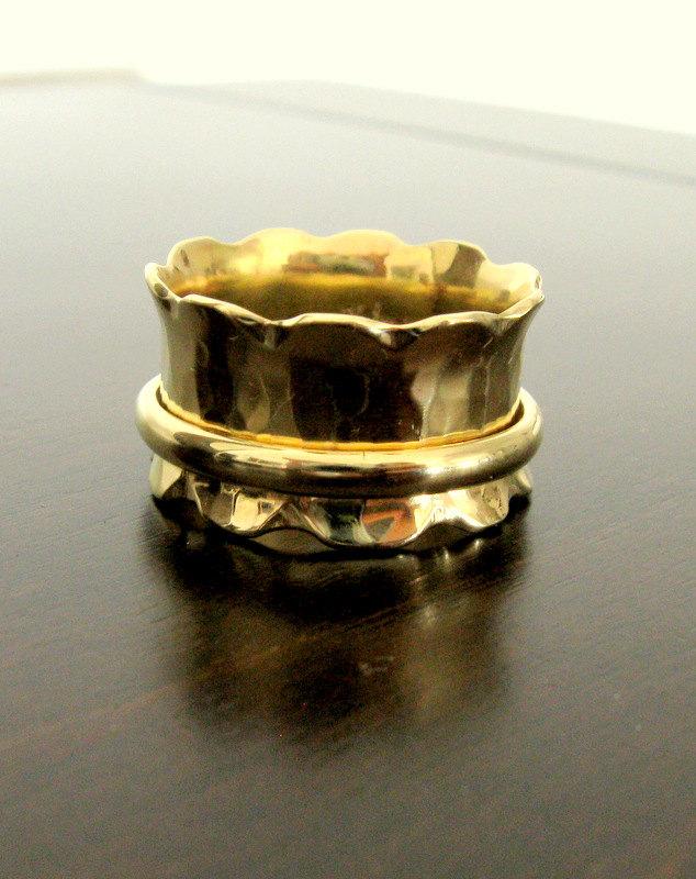 زفاف - Men's Wedding Band - Michal Engagement 14k Solid Yellow Gold Zigzag Spinner Ring - made to order
