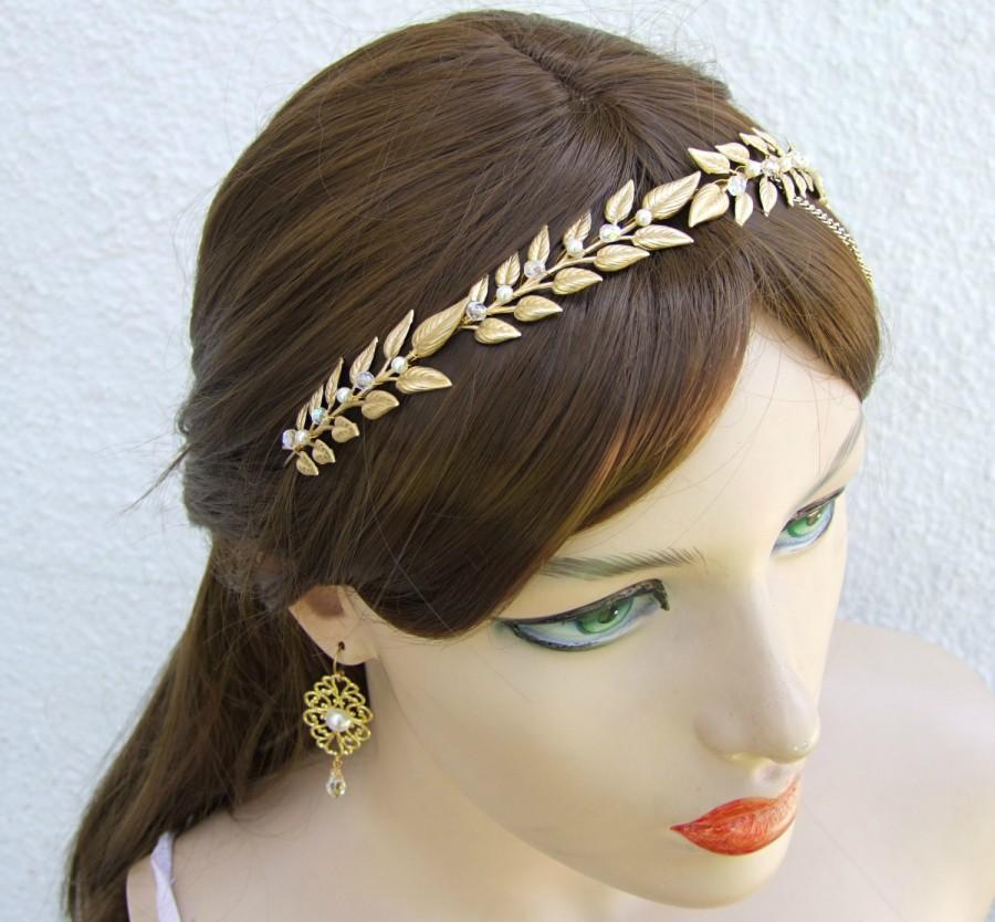 Hochzeit - Gold Bridal Head Piece, Vine Pearl Hair Piece, Vintage Wedding Crown, Wedding Hair Jewelry, Gold Pearl Tiara