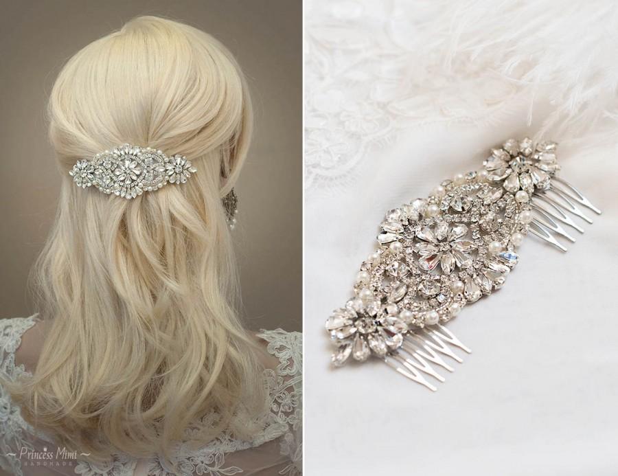 Hochzeit - Bridal Vintage Headpiece Crystal and Pearls Haircomb Comb with Pearls & Rhinestones Wedding Headpiece Crystal Bridal Headpiece
