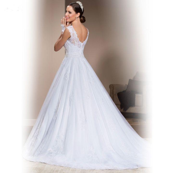 زفاف - Cap Sleeves Applique Lace Beauty Wedding Dress
