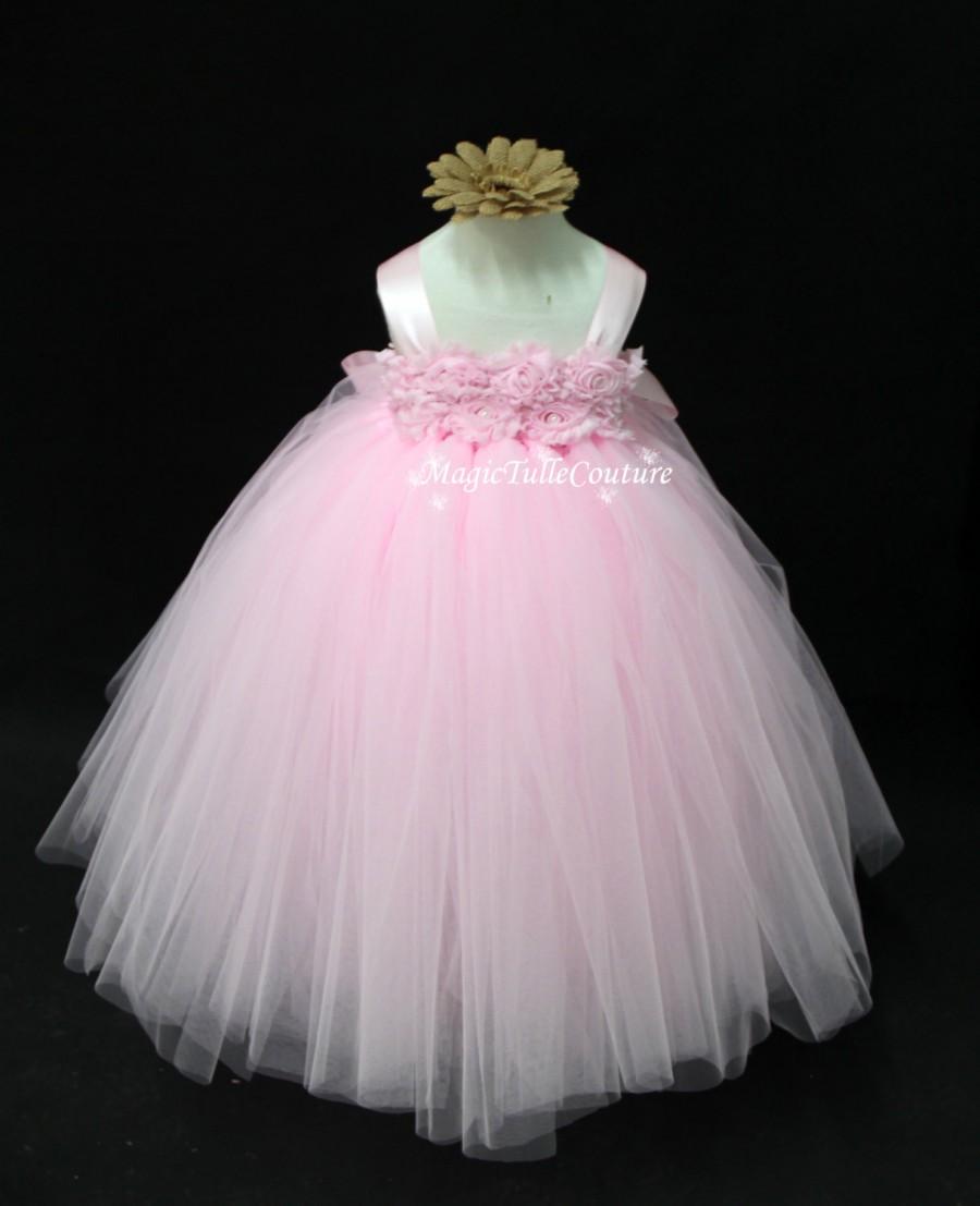 Mariage - Pink Flower Girl Tutu Dress Pink Tutu Toddler Dress Birthday Dress Tulle Dress 1t2t3t4t5t6t7t8t9t