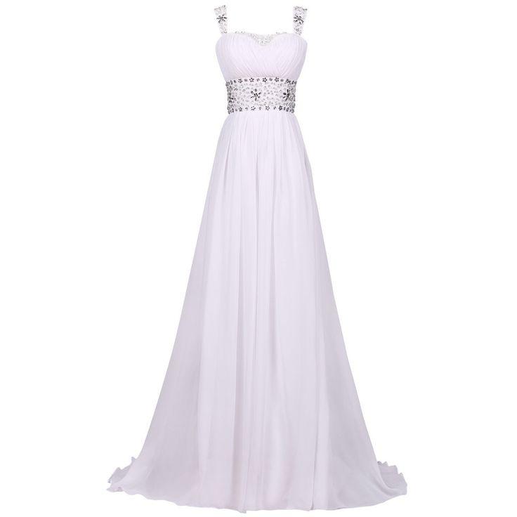 زفاف - Floor Length White Crystal Beach Wedding Dress