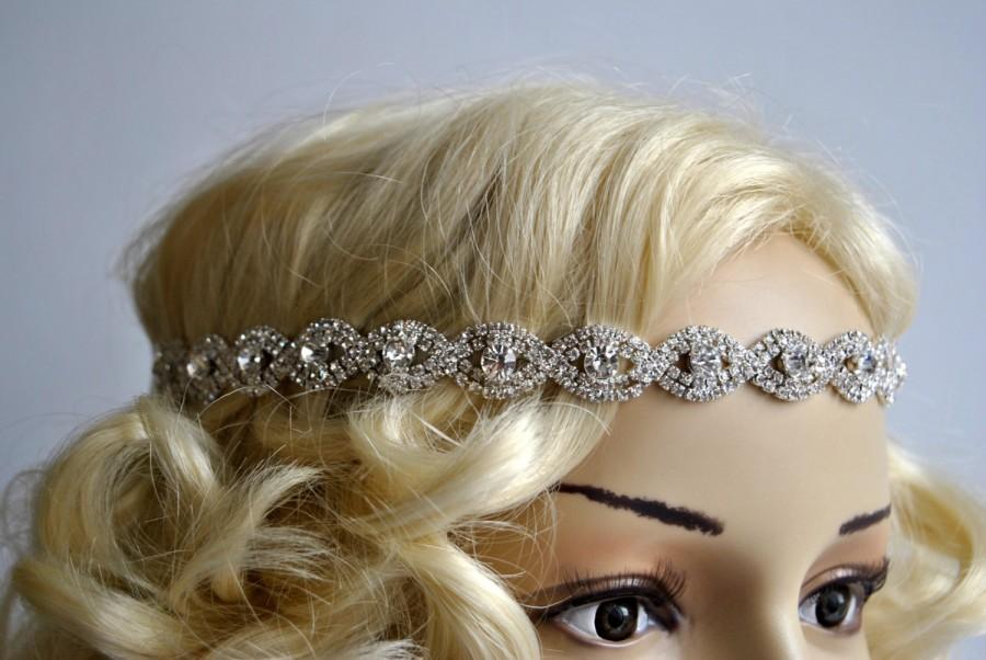 Mariage - Rhinestone Headband, Crystal Headband, Wedding Bridal tie on ribbon Headband Headpiece, 1920s Flapper headband