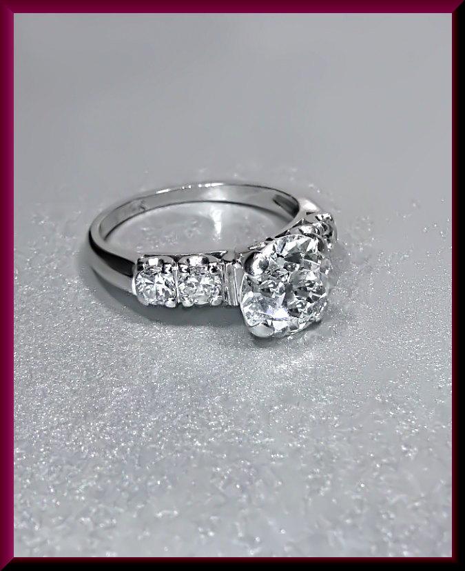 Wedding - Antique Vintage Retro 1940's 14K White Gold Old European Cut Diamond Engagement Wedding Ring