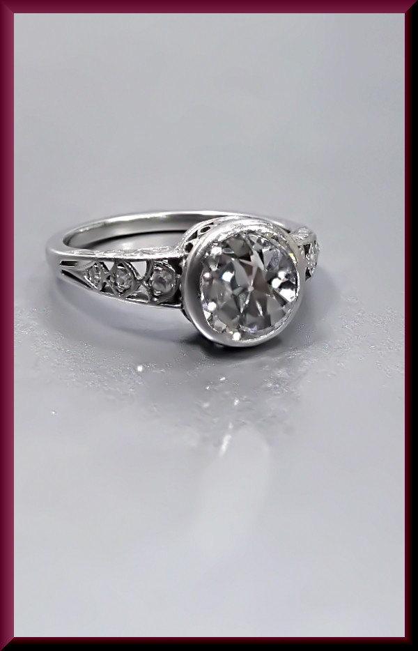 Wedding - Antique Vintage Art Deco Platinum Old European Cut Diamond Engagement Ring Wedding Ring