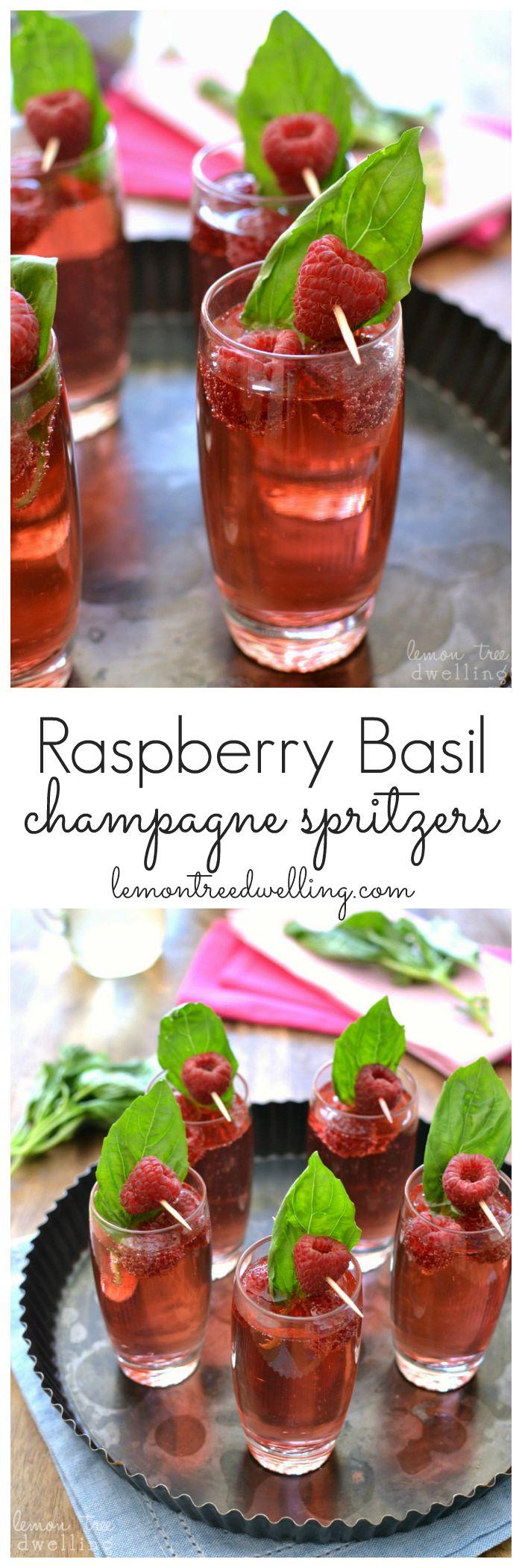 Hochzeit - Raspberry Basil Champagne Spritzers