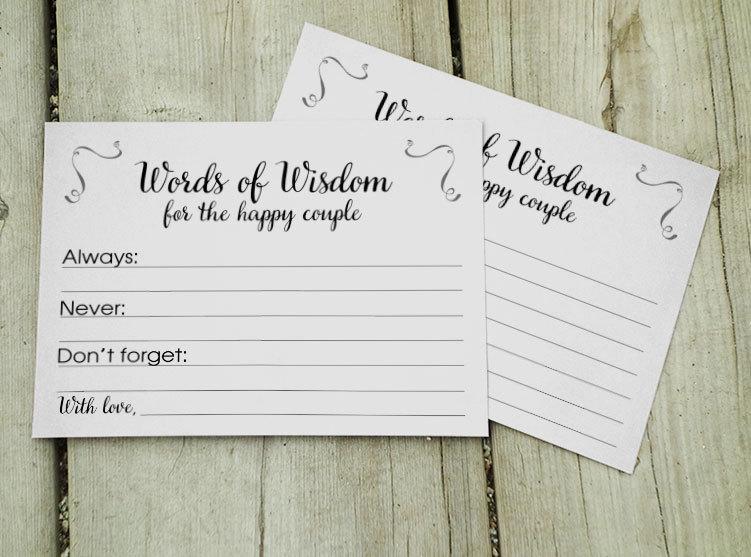Hochzeit - Words Of Wisdom Marriage Advice Cards - PRINTABLE, Instant download - Newlyweds Advice, Bridal Shower Card, Wedding Shower Game