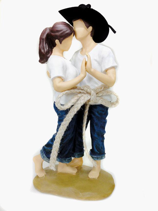 زفاف - Casual Lasso Of Love Western Wedding Cake Topper Figurine - Custom Painted Hair Color Available - 18420W