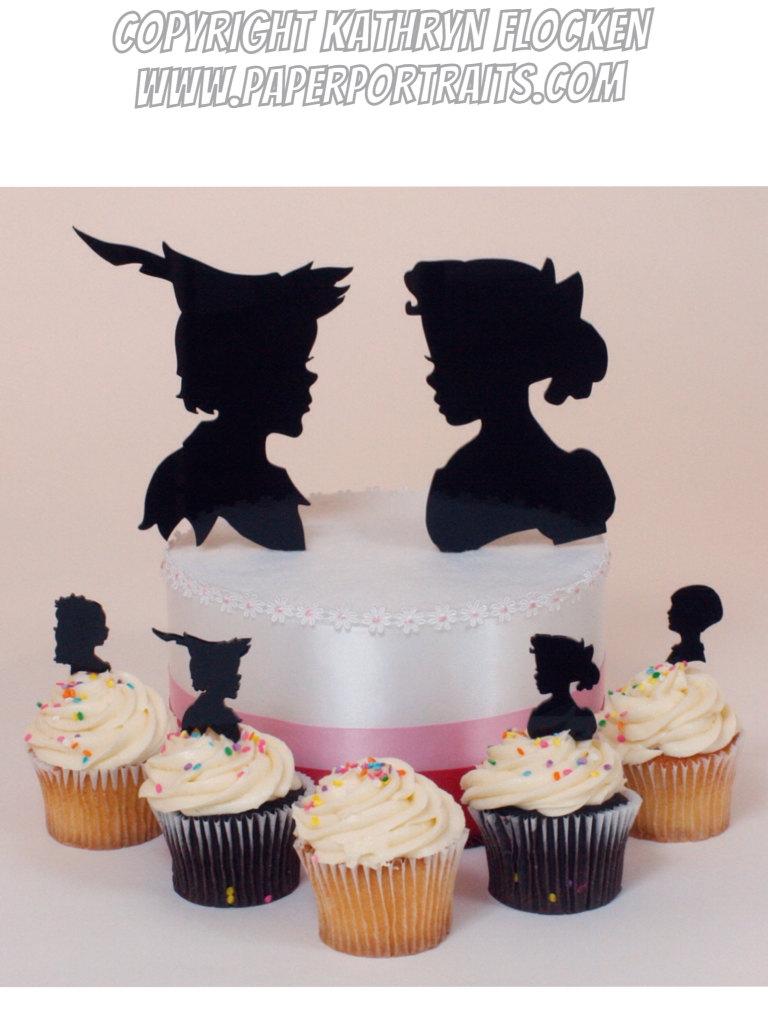 زفاف - Wedding Cake Topper Peter Pan and Wendy Silhouettes, Lasered ACRYLIC