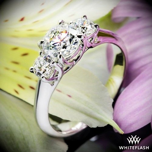 Hochzeit - Platinum Trellis 3 Stone Engagement Ring (0.50ctw ACA Side Stones Included)