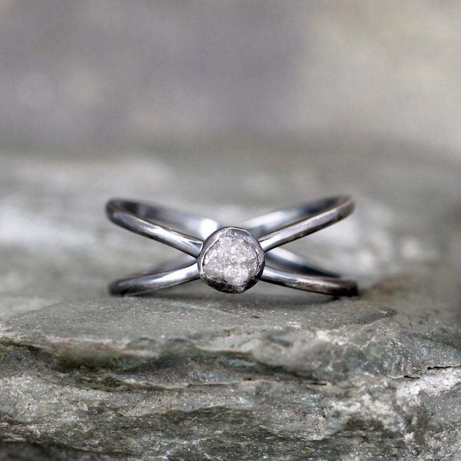 Wedding - Raw Diamond Infinity Ring - Ready to Ship Size 8 - Limited Edition Engagement Rings - Sterling Silver - Rough Uncut Diamonds -Made in Canada