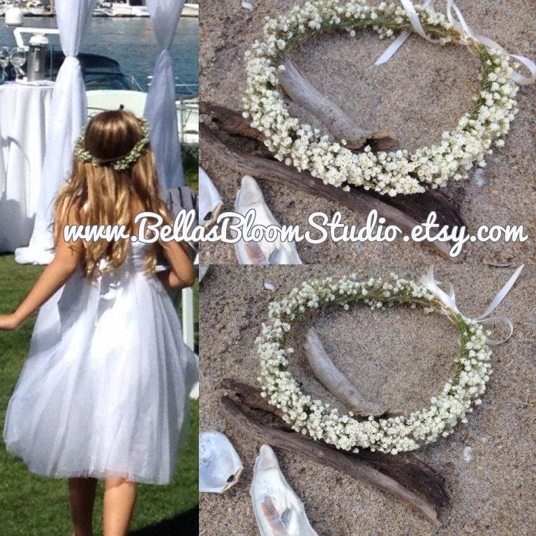 Mariage - Babys Breath Crown Halo Dry baby breath crown Baby Breath hair Preserved baby breath hair wreath Baby breath halo toddler flower crown etsy