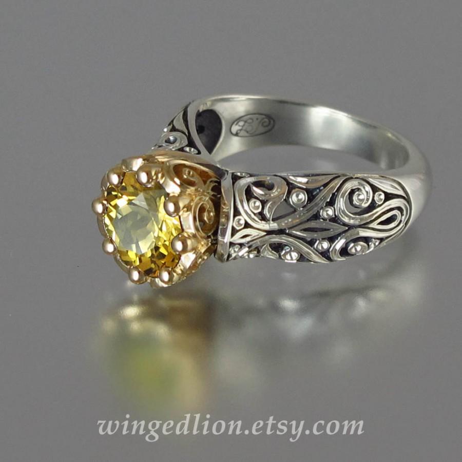 زفاف - Engagement Ring The ENCHANTED PRINCESS 14k gold with Golden Beryl