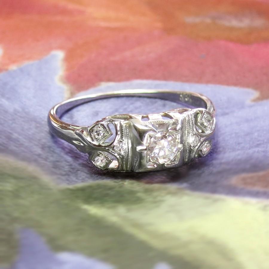 زفاف - Art Deco 1930's .20ct Unique Old European Cut Diamond 18k Engagement Ring