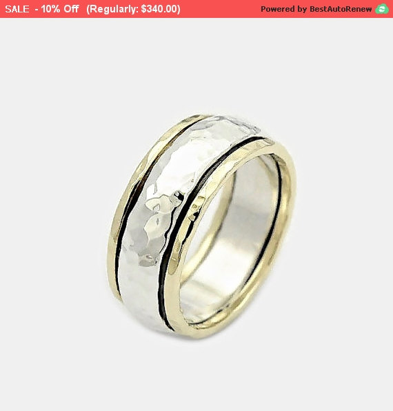 Wedding - Father's Day sale, Nickel free silver, Hammered Silver Gold Ring, Wide Silver Band , Father's Day Jewellery, Father's Ring, Two Tone Band
