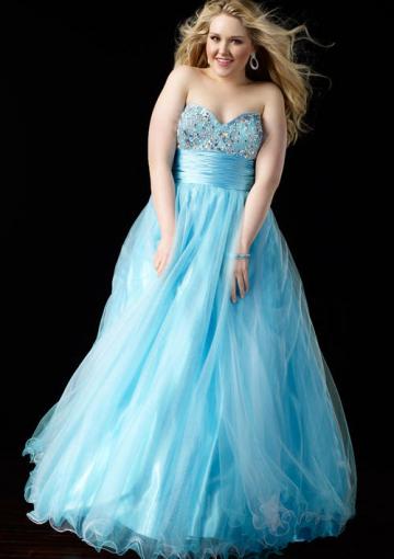 زفاف - Sweetheart Blue Floor Length Tulle Crystals Sleeveless Ball Gown