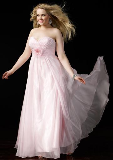 Wedding - Sweetheart Ruched Floor Length Chiffon Pink Flower Sleeveless