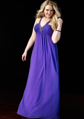 Mariage - Chiffon Ruched Straps Purple Crystals Floor Length Sleeveless