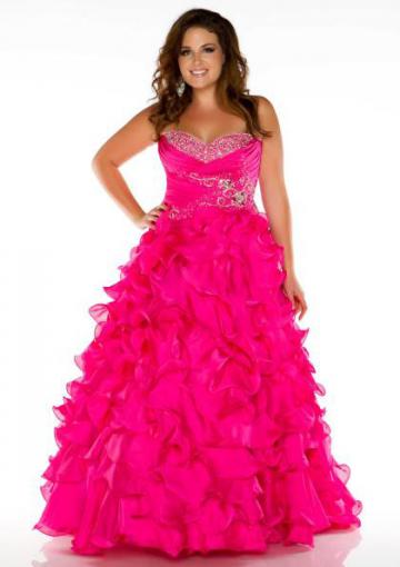 Hochzeit - Sweetheart Lace Up Ruffled Crystals Fuchsia Floor Length Sleeveless Ball Gown